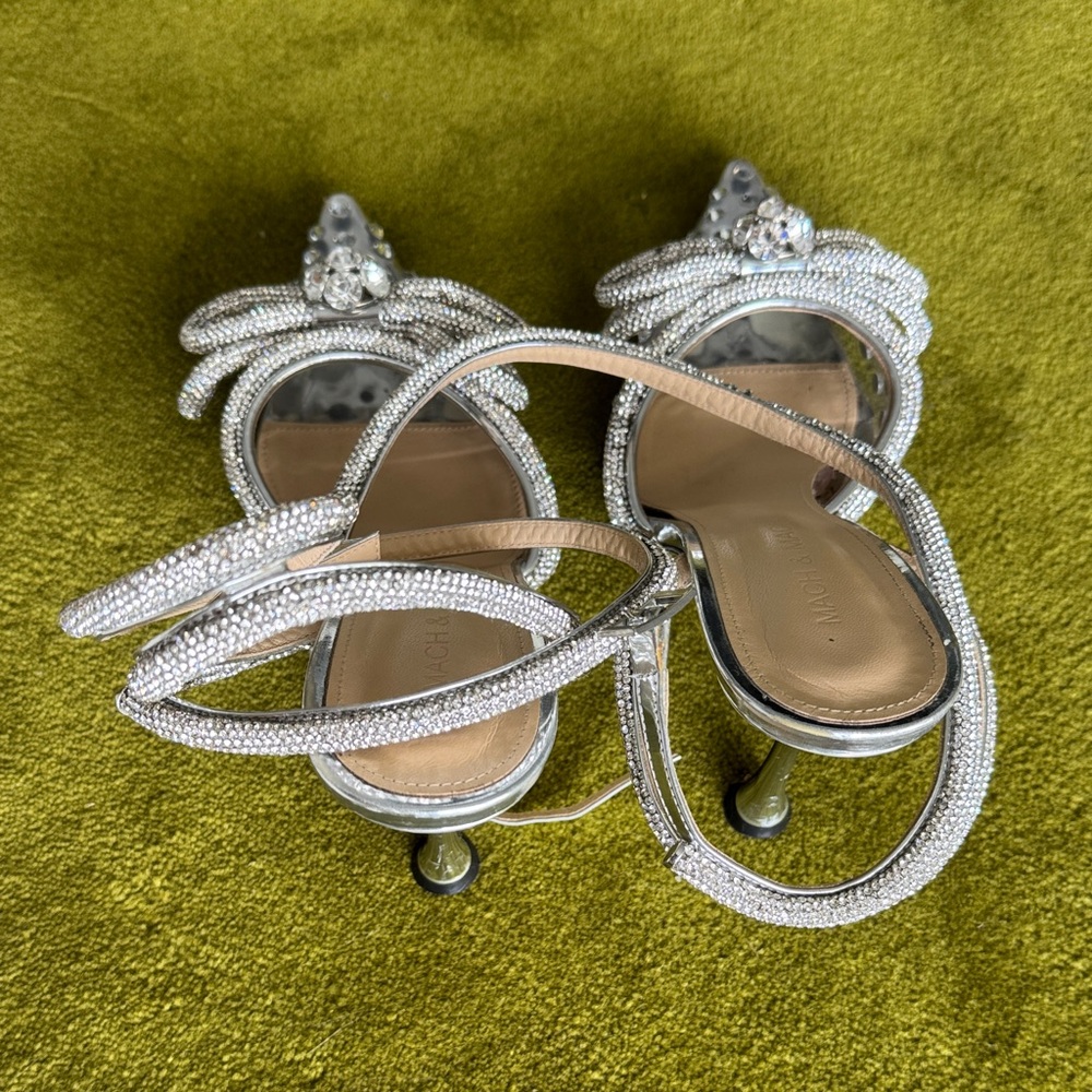 Mach & Mach - Elegant Silver Women's Heels with Rhinestone Bow - Picture 6 of 10